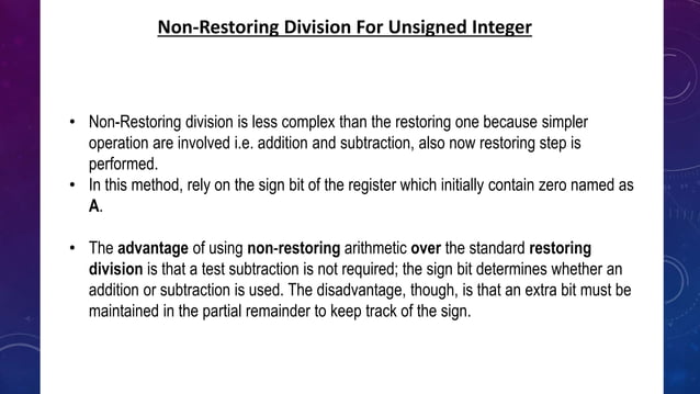 Restoring & Non-Restoring Division Algorithm By Sania Nisar