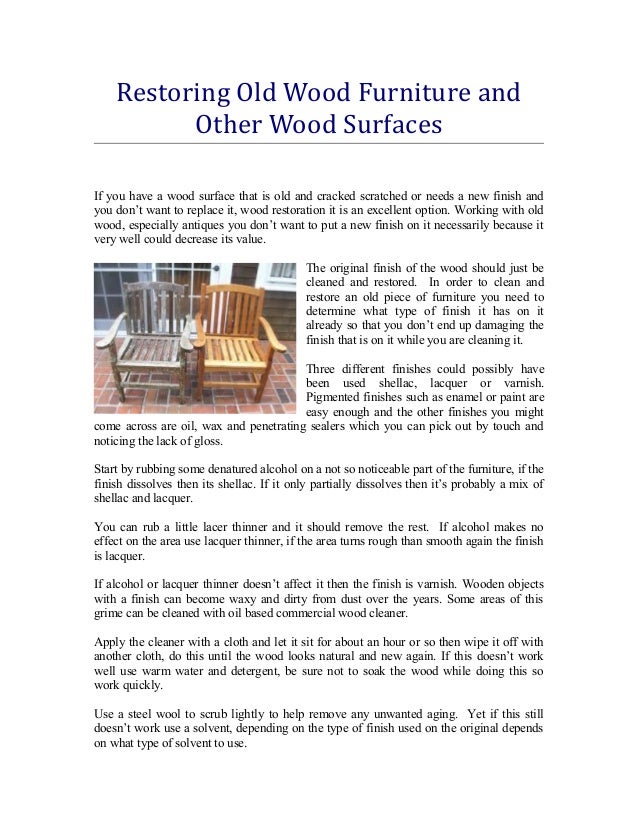 Restoring Old Wood Furniture And Other Wood Surfaces