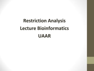 Restriction Analysis
Lecture Bioinformatics
UAAR
 