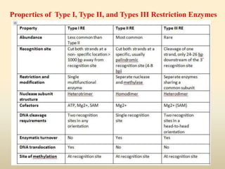 Properties of Type I, Type II, and Types III Restriction Enzymes
 