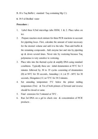 DNA Extraction & PCR protocol | DOCX