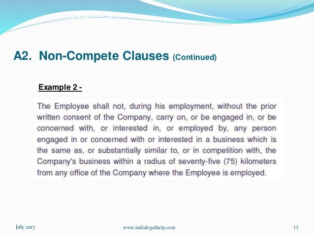 non compete clauses continued wwwindialegalhelpcom 12july 2017 example 1 13
