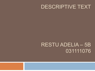 DESCRIPTIVE TEXT

RESTU ADELIA – 5B
031111076

 