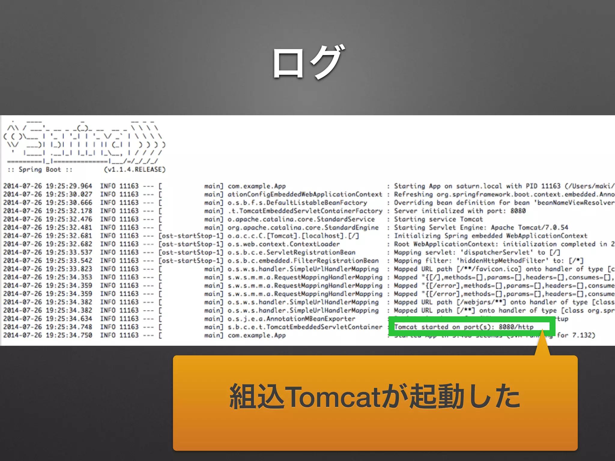ログ
組込Tomcatが起動した
 