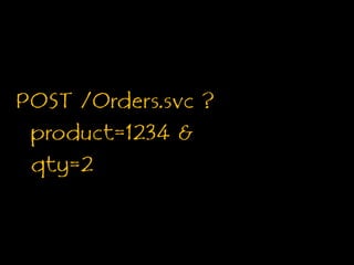 POST /Orders.svc ?  product=1234 &qty=2