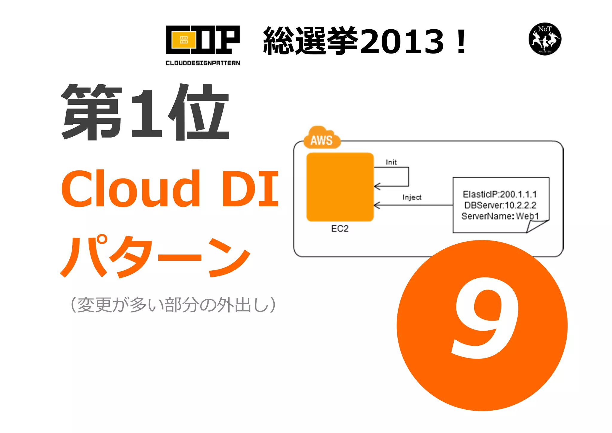 総選挙2013！
Cloud DI
パターン
（変更が多い部分の外出し）
第1位
 