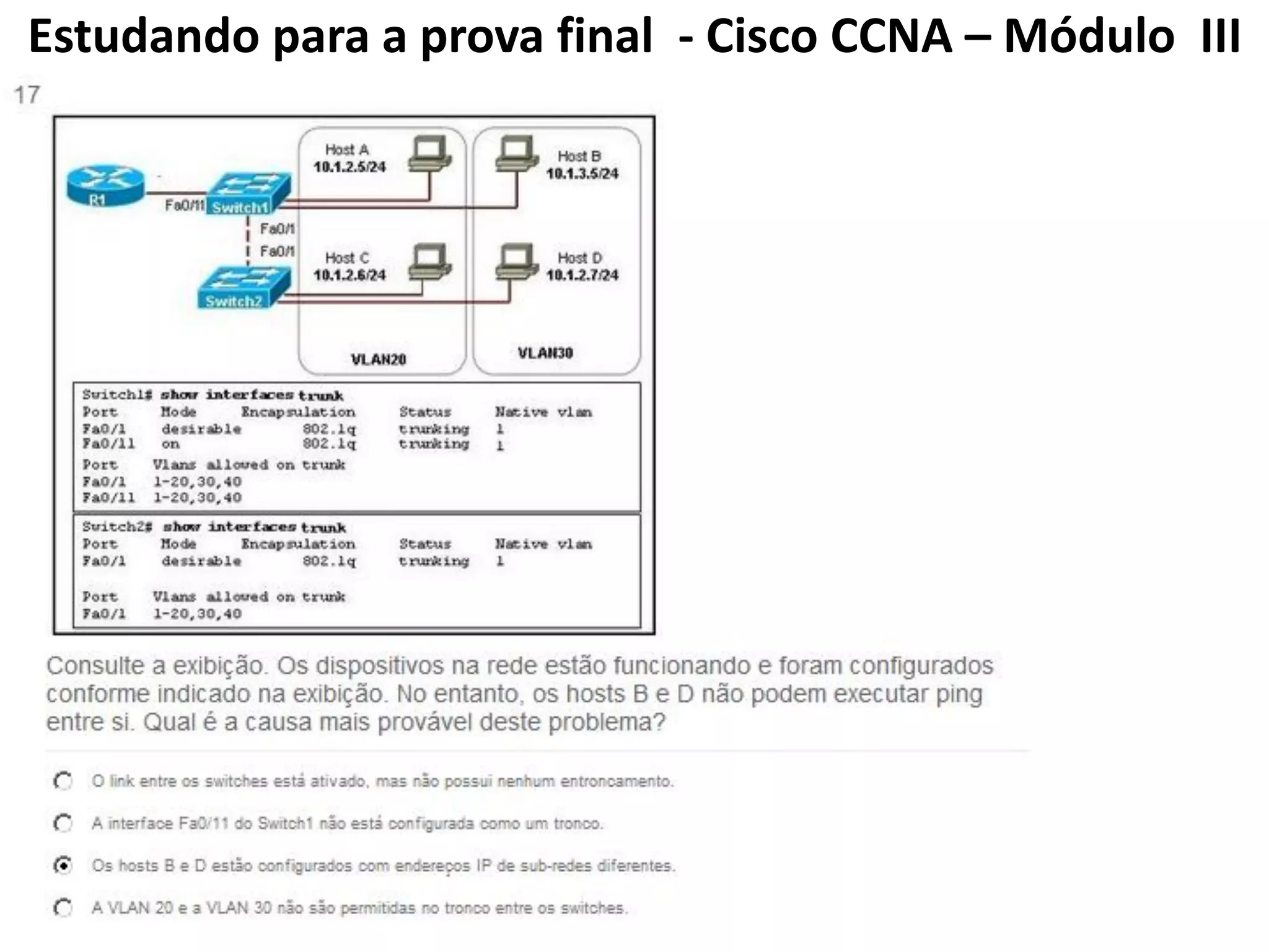 Estudando para a prova final - Cisco CCNA – Módulo III
 