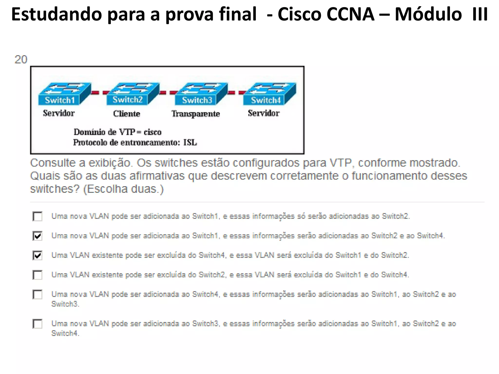 Estudando para a prova final - Cisco CCNA – Módulo III
 