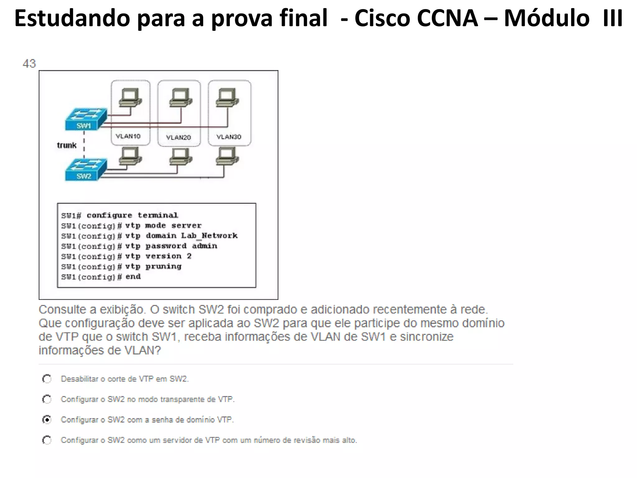 Estudando para a prova final - Cisco CCNA – Módulo III
 