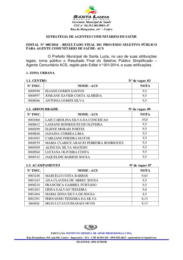 Resultado Final Do Proc Seletivo Acs Agente Comunitario De Saud