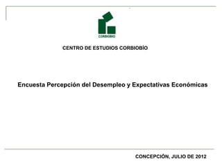 CENTRO DE ESTUDIOS CORBIOBÍO




Encuesta Percepción del Desempleo y Expectativas Económicas




                                    CONCEPCIÓN, JULIO DE 2012
 