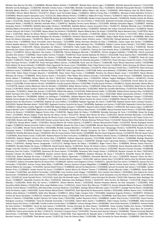 32
Michele Elias Barroso Da Silva / 513058828, Michele Ribeiro Bonfim / 513062097, Michele Rossi Garcia Lage / 513069444, Michelle Aparecida Guterres / 513122249,
Michelle Corrêa Rodrigues / 513030738, Michelle Cristina Farias / 541017086, Michelle Francielle Mattos Dias / 513026075, Michelle Piancastelli Richard / 513034788,
Michelle Ribeiro Martins / 513105310, Michelle Rocha Da Silva Aguiar / 513068434, Milton Ribeiro Dos Santos / 513040181, Miriã Roberta Silva Da Glória Glueck /
513101867, Miriam Albino Martins / 513135717, Moacir Junio Fernandes Nugas / 513006521, Mônica França Dias / 513080911, Monique Crisley Heliodoro Ferreira /
513076843, Mozart Zuquim Gonçalves Lara / 513121129, Nádia Adriana Pereira / 513089112, Nádia De França Teixeira / 513030172, Naira Fernanda Menez De Souza /
513094546, Najara Cristiane Dos Santos / 541010788, Natália Abrahão Recchioni / 541003306, Natália Cristina Gouveia Resende / 541005236, Natália Cristine De Oliveira
Lopes / 513122106, Natalia Pamela Da Silva Braga / 513032272, Natália Regina De Lima Pinheiro / 541011229, Natanael Fernandes Gonçalves / 513001210, Natasha
Polovanick Matos / 541006175, Nathália Andrade Alves / 513049713, Nathália Ferreira Santa Bárbara / 513110399, Nathália Gonçalves Bagno / 513090657, Nathália
Gonçalves Rocha / 513030787, Nathália Marcondes Ventura / 541002403, Nathália Marian Lanzoni Guariento Pinto / 541001771, Nathalia Miranda Lima / 541002536,
Nathalia Ribeiro Fernandino De Andrade / 513085321, Nathalia Wolcow De Almeida Gontijo / 513056937, Nathalie Von Urban Coscarelli Antonini / 513108216, Nayara
Cristine Feliciano De Freitas / 513123095, Nayara Neves De Santtana / 541001001, Nayara Roberta Nery De Araújo / 513029706, Nayra Monteiro Dias / 513072013, Neize
Leme / 513072543, Nelma De Morais Murta / 513054629, Neyviton De Oliveira Fernandes / 513047202, Niderci Ferreira Do Carmo / 513117057, Nilton Eustaquio
Menezes / 513114165, Nívia Gabrielle Rodrigues De Almeida / 541006742, Norberto Rômulo Russo / 541008092, Núbia Cibelle Rocha Vicente / 541000608, Núbia Das
Dores De Oliveira Gonçalves / 541005722, Oberni Braz Soares / 513048851, Odelson Alves Pinheiro Junior / 541015740, Olimpio Barbosa Arraes / 513022459, Olivia
Fonseca Pinto / 513095920, Oscar Fernandes Vieira Goncalves / 513139099, Oséias Henrique Almeida Da Silva / 513063161, Oseias Lopes Dos Santos / 513066926,
Osliene Natália Moreira / 513011634, Otávio De Paula / 513091126, Pabliana Ingrid Monique Pós / 541005954, Pabliani Cristina Santos Gontijo / 513119952, Paloma
Costa Majewski / 513012339, Paloma Gonçalves De Oliveira / 541016676, Paola Suelen Alves Moreira / 513038280, Patrícia Alves Ferreira / 513036730, Patricia
Aparecida Dos Santos Saturnino / 513101012, Patricia Aparecida Pereira Saturnino / 513093141, Patricia Da Costa Arvelos Rosa / 513029928, Patricia Freitas Soares De
Moura / 513108723, Patricia Monteiro Dos Santos / 513065596, Patricia Rodrigues Miranda / 541009701, Patrícia Sanglard Fadlallah / 513007705, Patrick Leonardo
Carvalho Dos Santos / 513090602, Paula Coelho Ferreira Trindade / 541001510, Paula Daniela Barbosa De Oliveira / 541012208, Paula Queiroz Reis / 541016093, Paula
Vilaça Bastos / 513121462, Paulo Antônio Dos Santos / 513009686, Paulo Athayde Felisberto Barbosa / 541000419, Paulo Celio Horta / 513068755, Paulo Da Costa
Baraldi / 513001231, Paulo De Tarso Guedes Malaquias / 513052288, Paulo Eduardo De Almeida Gonçalves / 513017723, Paulo Henrique Favato De Castro / 513117893,
Paulo Henrique Ferreira / 513097729, Paulo Henrique Ribeiro Gomes / 513033208, Paulo Jose De Oliveira / 513034198, Paulo Morais Nascentes Coelho / 541007898,
Pedro Bolívar De Souza Andrade / 513002925, Pedro Figueredo De Souza Junior / 541003862, Pedro Filipe Pereira Costa / 513007621, Pedro Henrique De Oliveira Hansen
/ 541010655, Pedro Henrique Paiva Abrantes / 513120304, Pedro Henrique Soalheiro Machado / 513129774, Pedro Henrique Tonelli Ricci / 513079770, Pedro Henrique
Valentino Couto / 513066491, Pedro Ian Moraes Vieira / 513067745, Pedro Lages Moreira / 513073108, Pedro Lanza Barbosa / 513023853, Pedro Oliveira Mascarenhas /
513117244, Pedro Otávio Procópio Macieira / 541002499, Pedro Victor Piassi Franco / 513090689, Petrônio De Oliveira Bastos Júnior / 513120970, Petula Moreira
Marques De Araujo / 513090346, Pierry Guerra Soares / 513118151, Pillar Matos Silva Oliveira Gusmão / 513123539, Poliana Couto Pessoa / 541006082, Poliana Dos
Santos Matias / 513004483, Poliana Ribeiro Da Silva / 541013331, Poliana Rodrigues Perin / 513022674, Polliane Targino Rodrigues Pinheiro / 541001372, Priscila
Bandeira Lessa De Assis / 541003991, Priscila Fernandes De Castro Henriques / 513040469, Priscila Gonçalves Braga Kaddoura / 513103228, Priscila Maira De Castro
Santos / 513107486, Priscila Sabrine Perché / 541005819, Priscilla Coutinho Martins / 513027994, Priscilla Duarte Pinheiro / 541006712, Quézia Almondes Silveira Moura
/ 513120778, Quézia Cristina Mezêncio Silva De Almeida / 513059203, Rafael Adriano Santos / 513091620, Rafael Alves De Arruda / 513070410, Rafael Bruno Silva De
Araujo / 513019453, Rafael Cardoso Teixeira De Araújo / 541003461, Rafael Coelis Gomides / 513012963, Rafael De Carvalho Mechalany / 513072259, Rafael De Oliveira
Guimarães / 513016011, Rafael Dias Aniceto / 513073333, Rafael Dias Batista / 513125250, Rafael Gomes Fiedler / 513021846, Rafael Gomes Santana Silva / 513036742,
Rafael Henrique Diniz Silva / 541009736, Rafael Magalhães Santos / 513043534, Rafael Mendes Miranda Silva / 541011046, Rafael Vasconcelos Oliveira / 513017943,
Rafaela Dias Pinheiro / 541000348, Rafaela Luiz Rodrigues / 541002461, Rafaela Mayrink Alves Pereira / 513104099, Rafaela Pena Magalhaes Campos / 513014301,
Rafaella Carmo Borges De Oliveira / 541000177, Raissa Danielle Alves / 513020734, Raízza Paulina Do Carmo Cunha / 513060259, Ramsés De Oliva E Silva / 513142457,
Raphael Alves Do Nascimento / 513043249, Raphael De Lima Delfino / 513108950, Raphael Fagundes De Castro / 513057560, Raphael Gomes Vieira Campos Faustino /
541010353, Raphael Mendes Avelar / 541017997, Raphaela Carolina Coutinho De Souza / 541005096, Raphaela Lara Gomes / 513071626, Raphaella Cristine Dos Santos /
513068122, Raquel Alves Coelho Paganelli / 513052708, Raquel Bispo Campos / 513024967, Raquel Cristine Pereira Ribeiro / 513054134, Ravi Soares Lopes / 513092337,
Rayana Marilyn Leite / 513025968, Rayanne Do Vale Braga / 541003430, Rayanne Oliveira Nascimento / 513130985, Rayssa Azevedo Rocha Pereira / 513055780, Regiane
Patricia Do Rozario / 513062043, Regiane Pereira Silva / 513045781, Regina Stella De Pádua / 513096583, Reinaldo Henrique De Faria / 513103966, Renan De Araújo
Freire / 513104497, Renata Adjetur Prado Barreto De Abreu Corrêa / 513114775, Renata Aline Nunes Da Silva / 513021555, Renata Almeida Machado / 513138730,
Renata Claudio De Oliveira / 513086368, Renata De Oliveira Coura Lima Ferreira / 513064908, Renata Faria Francisco / 513054691, Renata Guerra De Freitas Cunha Lins /
513013504, Renata Leite Braga / 513011639, Renata Luciana Soares Silva / 541003171, Renata Maressa Pelinsari Paula / 513126187, Renata Maria Silva Ramos De Castro
/ 513057232, Renata Marra Toledo / 513014922, Renata Martins De Freitas Queiroz / 513048771, Renata Mascarenhas Paixão / 513107670, Renata Rodrigues Pereira
Aragão / 513094133, Renata Zumerle Coelho Franco / 541006346, Renato Da Costa E Silva / 541007084, Renato Nascimento Pena / 513074459, Renato Ribeiro Da Cunha
Souza / 513110881, Renato Torres Botelho / 541010386, Renildo Campos Monteiro / 513100717, Ricardo Cezar Takayanagui Ferreira / 513053978, Ricardo Da Silveira
Gonçalves Santos / 513033784, Ricardo Frederico Moura De Souza / 541011397, Ricardo Gonçalves Da Silva / 513097191, Richelle Mariana De Oliveira Lemos /
513030276, Richelly Marcelina Arruda / 541003542, Rita De Cassia Gomes Tofani Rocha / 541009988, Rita De Cássia Singulane Gomes / 513100739, Rita De Cássia Tomaz
/ 513076643, Rízzia Nunes Costa / 513011647, Roberta Nazare Da Silva Fortunato / 513083553, Roberta Ribeiro Silveira Santos / 513056538, Roberto Starling De Pádua /
513025501, Roberto Wagner Ventura Dos Santos Silva / 513020955, Robison Aparecido Quintao / 513133389, Rodolfo Diniz Pereira / 513045996, Rodrigo Alexandre
Assis Silva / 513045541, Rodrigo Antonio Pereira / 513120987, Rodrigo Boechat Sousa / 513029799, Rodrigo Castro Figueiredo Barbosa / 541001908, Rodrigo Megale
Othero / 513035451, Rodrigo Ramos Casagrande / 513112713, Rodrigo Rocha De Pádua / 541006612, Roger Francis Silva / 513083859, Rômulo Soares Paturnia /
513006925, Ronaldo Rabelo De Souza / 513083744, Ronalt Duarte Batista / 513053376, Ronan De Oliveira Castro / 513056426, Ronan Resende Sobrinho / 513063786,
Rooger Lima Reis Pacheco / 513104976, Rosana Araujo De Andrade / 513129689, Roseane Marques Alves Limeira / 513014997, Roseany Evaristo Gusmão / 513068768,
Rosemary Clara De Freitas / 513075993, Rosemary De Souza Soares / 513010483, Rosemary Silva Araújo Santos / 513030139, Rosiane Lizandro Da Silva / 541013925,
Rosilaine Campos De Oliveira / 513000298, Rosilani Lorenzo Rocha Lopes / 513004959, Rosilene Marques De Souza / 513128173, Rotchilds Soares De Oliveira /
513011516, Roxane Monção Da Costa / 513018711, Rozanny Ribeiro Figueiredo / 513060415, Rozineide Meireles De Luna / 513032659, Rozyane Felicia Da Silva /
513106709, Rúbbia Raphaelle Almeida Santana / 513019985, Rutiléia Martins Marques / 541012285, Sabrina Celeste Silva / 513138478, Sabrina Dias De Almeida Faustino
/ 513104557, Sabrina Fernandes Myrrha De Sousa Diniz / 513064103, Sabrina Luiza Nogueira Correa / 513054371, Sady Da Silva Zica Junior / 513064276, Samara Da Cruz
Fernandes / 513014467, Samara Tomaz Alves Mota / 513007845, Samara Vanessa Campos Magalhães / 513088000, Sâmila Cristina Gomes Santos / 541013823, Samir
Manoel Ribeiro De Camargos / 513123432, Samuel David Pereira / 513098328, Samuel Do Nascimento / 513100838, Samuel Fernandes Dos Santos / 513134681, Sandra
Biolcati Pinto / 513094814, Sandra Gomes De Souza / 513099674, Sandra Marcia De Oliveira Tavares / 513094940, Sandra Mourão Caldas / 513080934, Sanzio Mayer
Fernandes / 513037964, Sara Bothrel Fernandes / 541014983, Sara Carolina Costa Chagas / 541003347, Sara Carolina Zica Ribeiro / 541010664, Sara Helena Do Carmo
Nascimento / 541003618, Sarah Alves Ribeiro / 541017650, Sarah Figueiredo Álvares Da Silva / 513096541, Sarah Gonçalves Lima De Oliveira / 513104462, Sarah Moreira
Kazzi / 513105119, Sarah Quinetti Pironi / 513113145, Saulo Davi De Almeida Lopes / 513006492, Sauro Henrique De Almeida / 541011104, Sayonara Alves Rodrigues De
Souza / 513086677, Sebastião Faustino Da Silva / 513033233, Sebastiao Jose Rodrigues Pereira / 541012747, Selia Ferreira De Menezes / 513114738, Sérgio França
Macedo / 513052209, Sheila Silva Do Carmo / 513094757, Silvane Martins Rocha / 513010528, Silvania Perpetua Martins Da Silva Gonçalves / 513022693, Silvia
Souzalima Motta Ribeiro / 541010748, Silvio Jorge Mafaldo Junior / 513012141, Simon Victor Ricci Mourao / 513001173, Simone Almeida Ribeiro De Souza / 541005295,
Simone Cristine Marçal / 513079152, Sofia Bernardes Lourenço Barbosa / 513126831, Solange Oliveira Meneses Lopes / 513129777, Solange Patricia Nunes / 541001694,
Sônia Do Rosário Lopes / 541015287, Soraia Peixoto Maciel Brasil / 541007553, Stael Aparecida Do Nascimento Yoshida / 541013483, Stéfano Soares Faria / 513014402,
Stefany Alves Barbosa / 513034035, Stella Silva Macedo / 513098111, Stênio Tadeu Campos Fróis / 541014002, Stephanie Augusta Pinheiro / 541003977, Sthefannie
Cristina De Souza Gonçalves / 513042123, Suelaine Teixeira De Araujo / 541010608, Sueli Costa De Oliveira / 541006460, Sueli Rosa Silva / 541004472, Suellen Christina
Ribeiro E Oliveira / 541002584, Suellen Cipriano De Freitas Costa / 541013382, Suellen Nazareno Porto / 541008624, Suellen Silva Correia / 513107183, Taiane Paulina
Rodrigues Lourenço / 541004287, Tainá De Andrade Guimarães / 513116436, Taliene Mara Soares / 513069016, Talita Campos Gontijo / 513098488, Talita Fernanda
Sabrina Soares Do Carmo / 513021686, Tamille Cristine Corrêa Alves / 513088016, Tamyra Geórgia Vieira / 541003986, Tania Emilio Rezende / 513006919, Tanmira Paolla
Da Silva Schittini / 541000562, Tárcio Do Vale Gomes / 513043230, Tarcisio Henrique Da Silva Chaves / 541004594, Tássia Carolina Padilha Dos Santos / 541001029,
Tássia Melise Antunes E Castro / 513038238, Tatiana Alvarenga Jardim / 513007480, Tatiane Thais Da Silva Izidoro Rocha / 513061364, Taysa Mara De Carvalho /
541003126, Telma Júnia Arantes Da Silva / 513013175, Tertuliano Franquini Dutra / 541013935, Thaciana Karla Azarias Feliciano / 541006281, Thainan Fernanda Marinho
Nascimento / 513074402, Thais Almeida Pereira Fernandes / 541017620, Thaís Aparecida De Macedo Alves / 513075509, Thais Araújo Machado / 513043784, Thais
Barcelos Fonseca / 513105069, Thaís Bentes Leonel / 513072120, Thais De Oliveira Ribas / 513053386, Thais Fernanda De Souza Brandao / 513083056, Thais Ferreira /
 