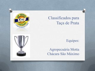 Classificados para
Taça de Prata
Equipes:
Agropecuária Motta
Chácara São Máximo
 