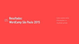 Resultados:
WordCamp São Paulo 201505.
Como usamos estas
informações e o
resultado gerado
 