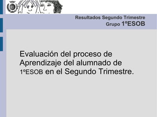 Evaluación del proceso de
Aprendizaje del alumnado de
1ºESOB en el Segundo Trimestre.
Resultados Segundo Trimestre
Grupo 1ºESOB
 