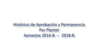 Histórico de Aprobación y Permanencia
Por Plantel
Semestre 2016-B -- 2018-B
 