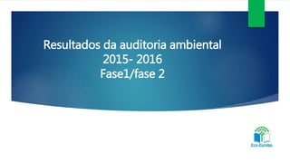 Resultados da auditoria ambiental
2015- 2016
Fase1/fase 2
 