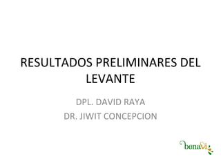 RESULTADOS PRELIMINARES DEL
LEVANTE
DPL. DAVID RAYA
DR. JIWIT CONCEPCION

 