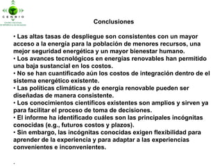 Principales Resultados del Informe Especial sobre Renovables del IPCC