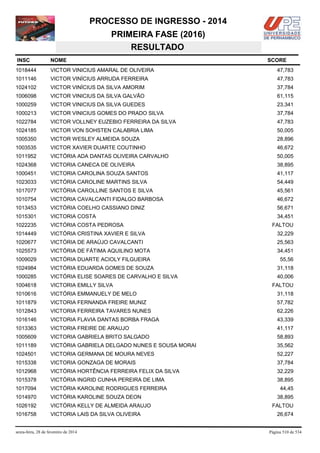 Vestibular UPE 2014 - Resultado SSA 1