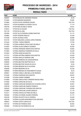 Vestibular UPE 2014 - Resultado SSA 1