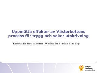 Uppmätta effekter av Västerbottens
process för trygg och säker utskrivning
Resultat för 1100 patienter i Webbkollen Sjukhus Ring Upp

 