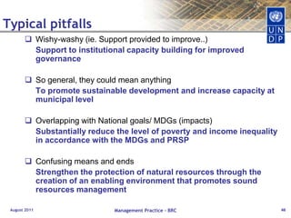 CPAP TemplateAugust 2011Management Practice - BRC30UNDAF/CPD outcome #1:Extracted verbatim from the UNDAF/CPDRelevant UNDP Strategic Plan result: Extracted verbatim from the UNDAF/CPDIndicative Resources by outcome (per year, US$)Outcome-level indicators, baselines and Implementation modality(ies) and targets for UNDP contribution to Country programme outputsimplementing partner(s)UNDAF/CPD outcomesYearYearYearYearYearTotalOutput 1:State the implementing modalityRegular Resources(i.e. NIM, UN Agency, NGO, IGO or Annual Targets(recommended for multi-DIM);Andyear outputs)Government and/or UN ·Gender Marker Rating and [2]Implementing Partner[1]MotivationOutput 2:State the implementing modalityOther Resources(i.e. NIM, UN Agency, NGO, IGO or Annual Targets (recommended for multi-DIM);Andyear outputs)Government and/or UN ·Gender Marker Rating and Implementing PartnerMotivationUNDAF/CPD outcome #1:Extracted verbatim from the UNDAF/CPDRelevant UNDP Strategic Plan result: Extracted verbatim from the UNDAF/CPDRegular ResourcesOther Resources[1]Gender Rating:3-Gender equality is a principal objective of the output; 2-Gender equality is a significant objective of the output; 1-Outputs that will contribute in some way to gender equality but not significantly; 0-Outputs that are not expected to contribute noticeably to gender equality.Include a one sentence motivation as to the reason for the chosen rating.[2]State also IGO Implementing Partners who have already signed SBEAA with UNDP. Other IGOs and NGOs will not be mentioned here in CPAP. They would be selected through a competitive process later.