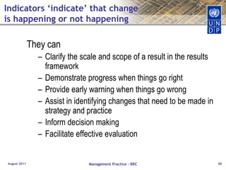 August 2011Management Practice - BRC42moreCollective AccountabilitylessA Typology for RBM: EnvironmentResultsLike…Focus@TimeframethenImpactLoss of environmental resources reversed5-10 yrs        Human!      ifthenOutcomeProtected areas are designatedInstitutional/ Behavioural5 yrsifCBOs better abled to engage and mobilise communtiesthenOutput    <5 yrs      Operational/ skills, abilities, products & servicesifActivity CBO trained 