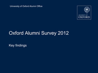 University of Oxford Alumni Office




Oxford Alumni Survey 2012

Key findings




14 September 2010
                                      Page 1
 