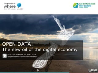 OPEN DATA:
The new oil of the digital economy
RESULTS 9 TEAMS, 27 APRIL 2016
@opendatanz #opendataleadership
 