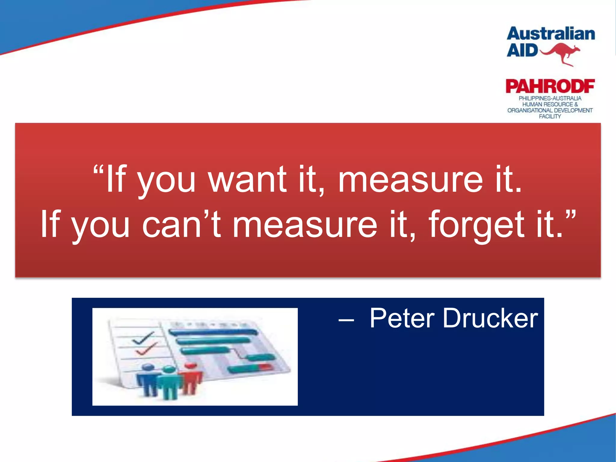 “If you want it, measure it.
If you can’t measure it, forget it.”
– Peter Drucker
 