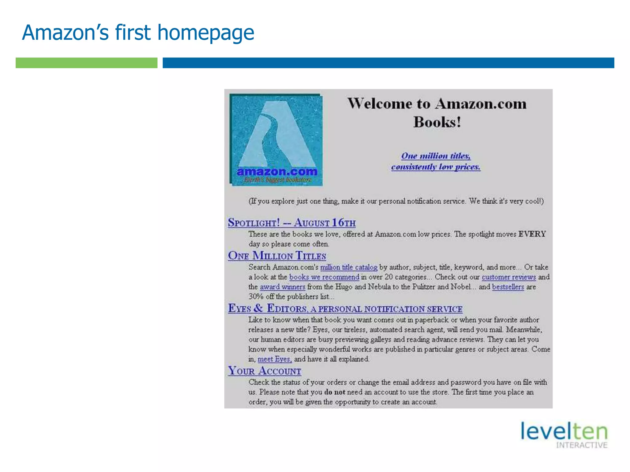 Amazon’s first homepage
 
