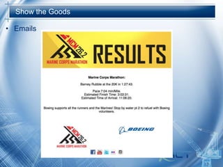 Show the Goods

• Emails

 