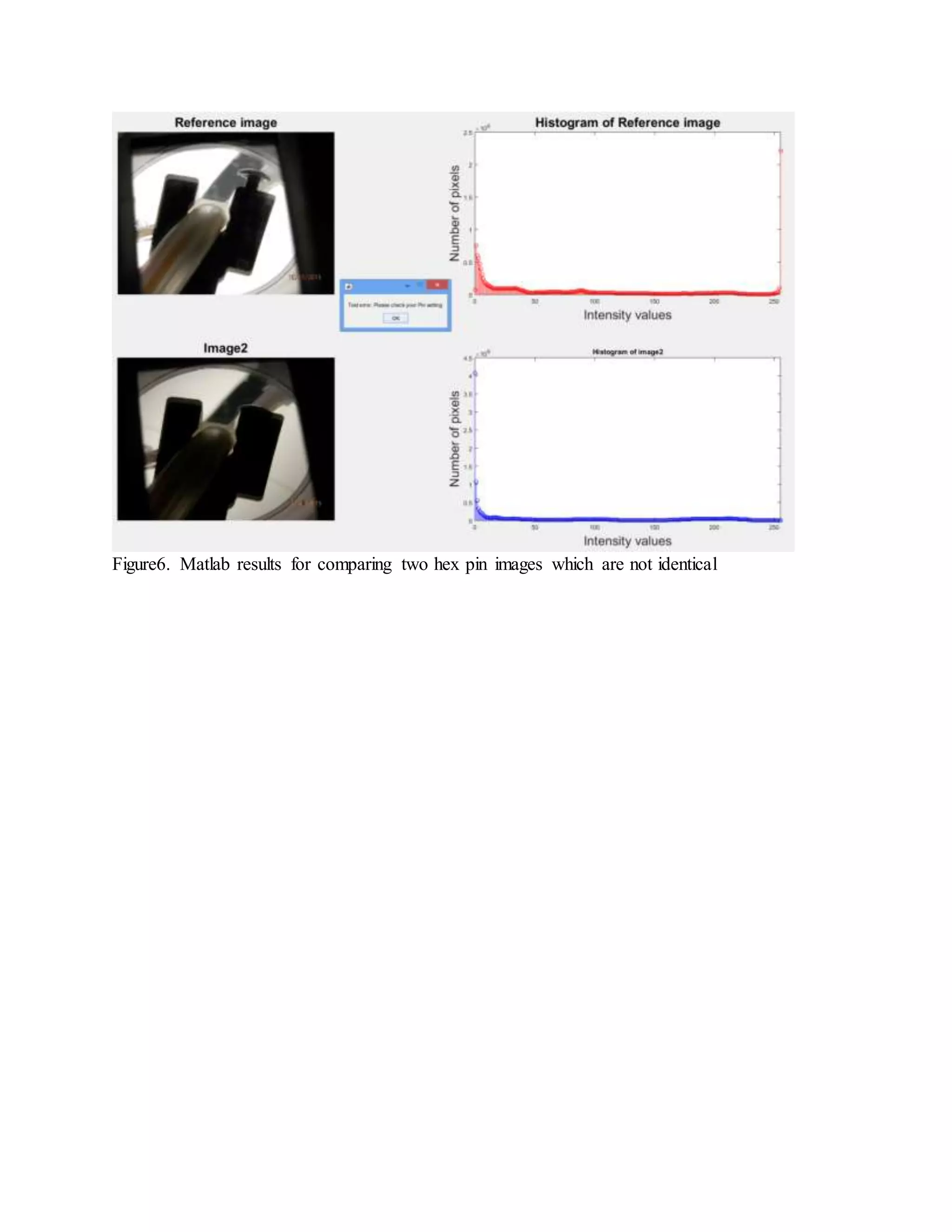 Figure6. Matlab results for comparing two hex pin images which are not identical 