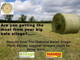Are you getting the
most from your big
bale silage?.....

  Results from The National Baled Silage
  Farm Survey suggest farmers could be
              doing more…..
 