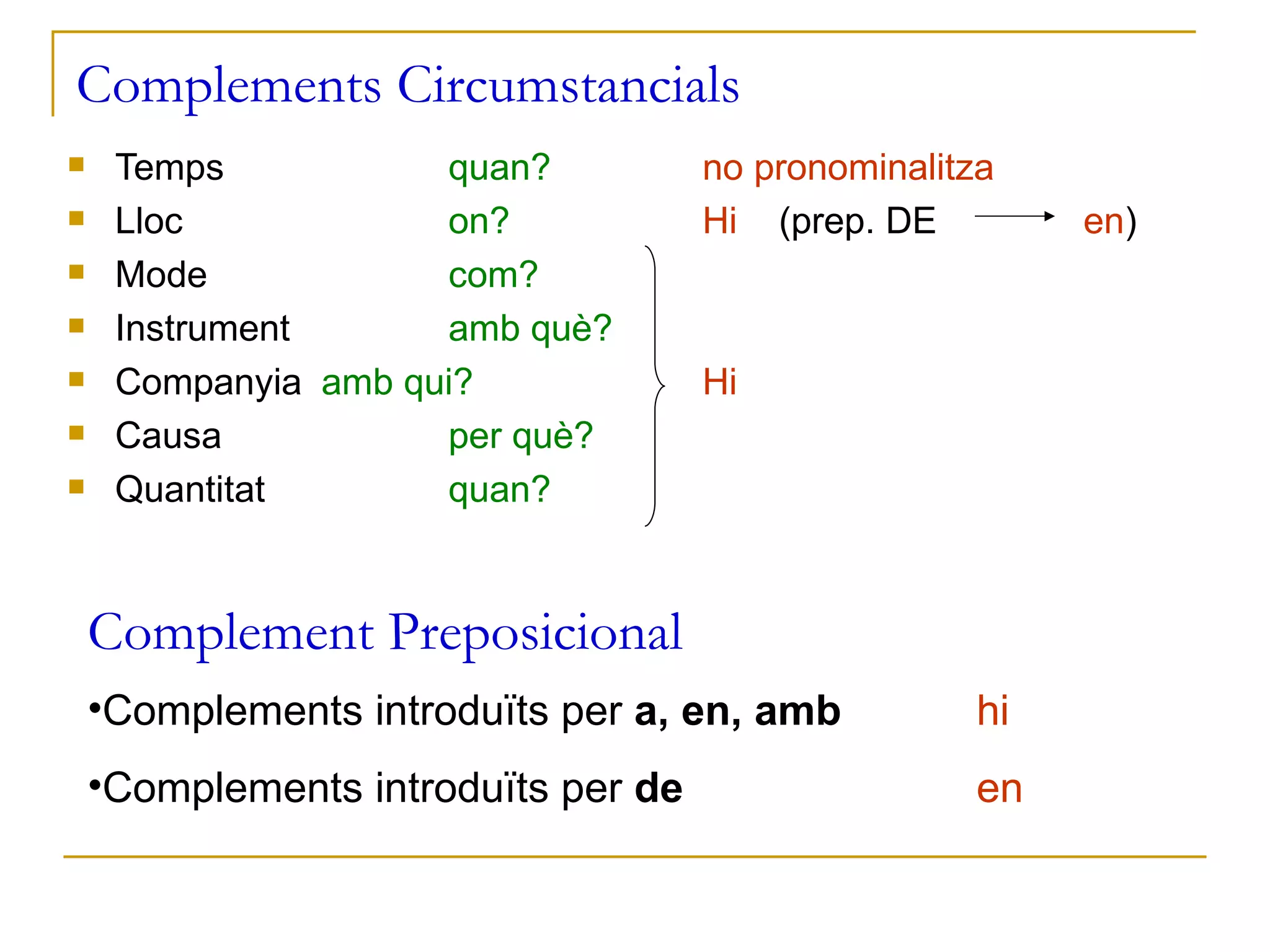 Presentation Complement Resum complements verbals | PPT