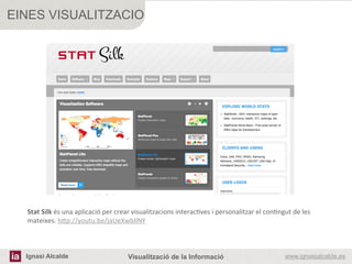 EINES VISUALITZACIO




  Stat	
  Silk	
  és	
  una	
  aplicació	
  per	
  crear	
  visualitzacions	
  interac[ves	
  i	
  personalitzar	
  el	
  con[ngut	
  de	
  les	
  
  mateixes.	
  h#p://youtu.be/jaUeXwbIlNY	
  
  	
                                                    	
  
                                                     	
  
  Ignasi Alcalde                                     Visualització de la Informació                                                  www.ignasialcalde.es
 
