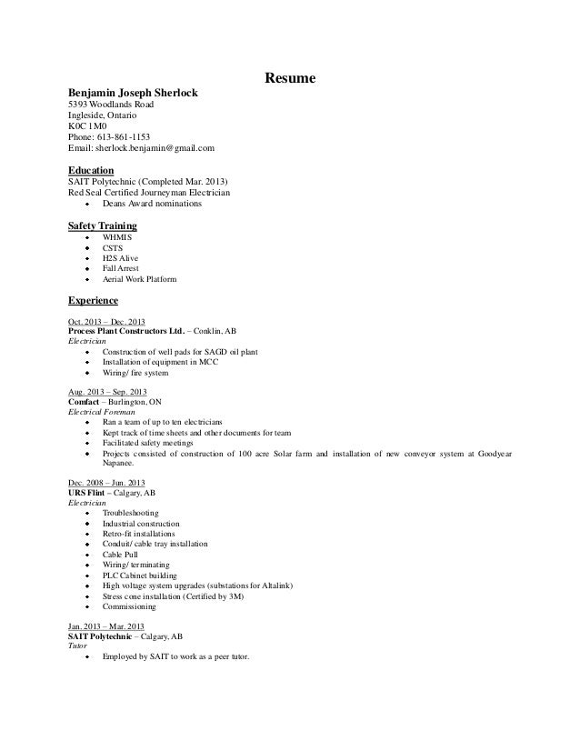 resume benjamin sherlock solar installer resume