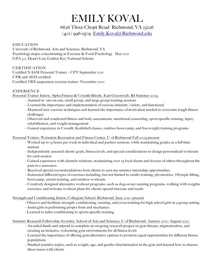 personal trainer resume sample