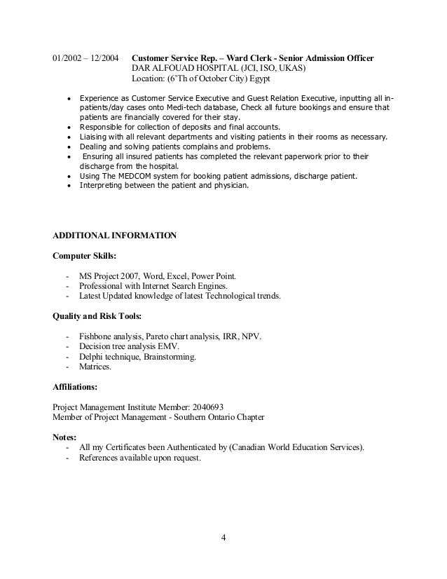 resume ward clerk resume