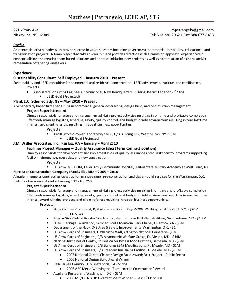 resume for self employed contractor