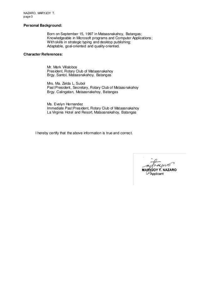 personal background resume sample