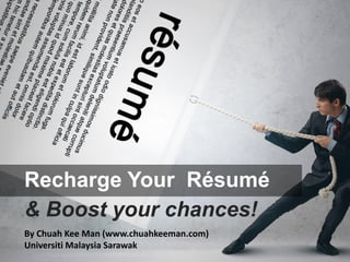 Recharge Your Résumé
& Boost your chances!
By Chuah Kee Man (www.chuahkeeman.com)
Universiti Malaysia Sarawak
 