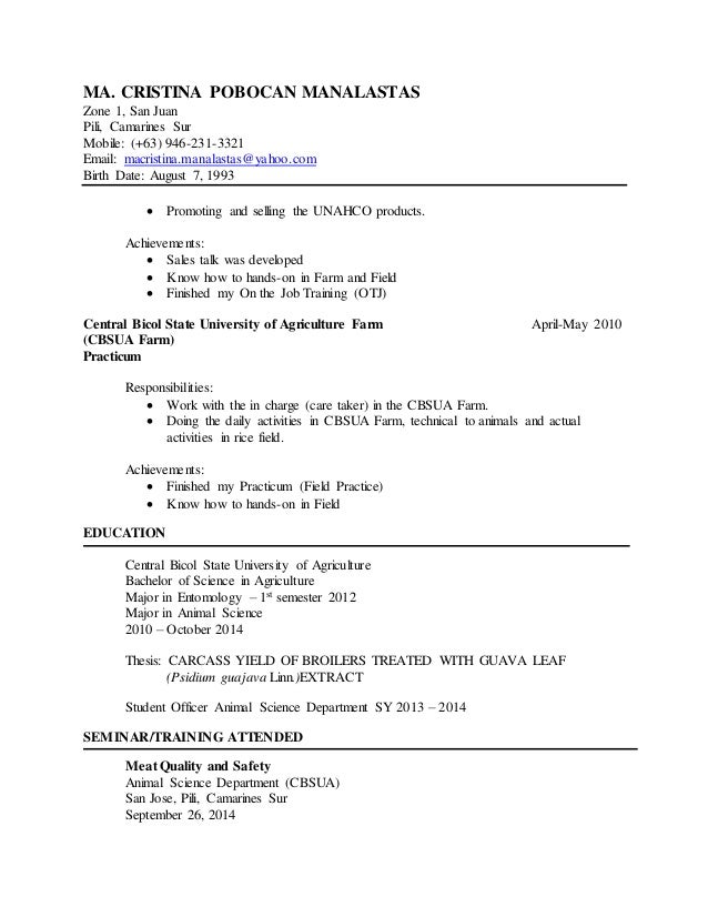 animal science resumes