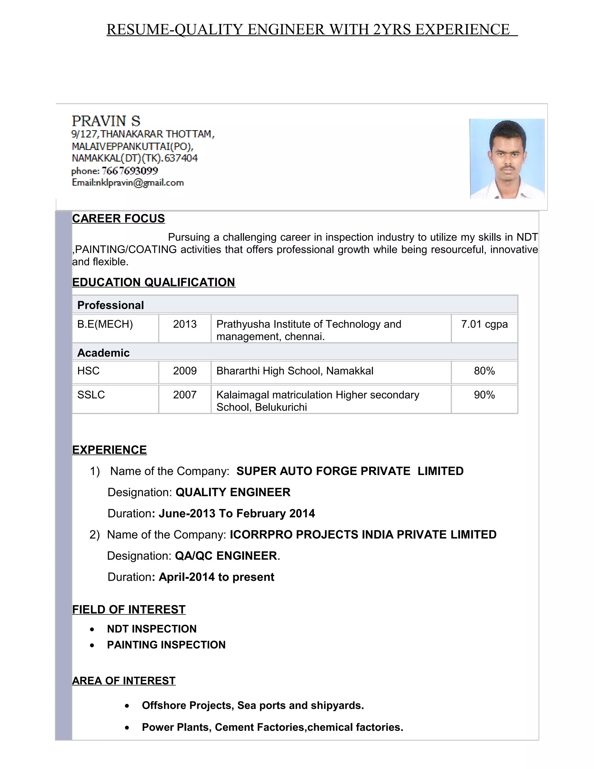 ResumeQA/QC PAINTING INSPECTOR PDF