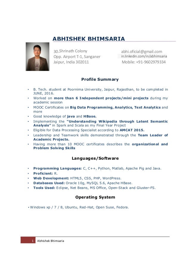 academic projects in resumes