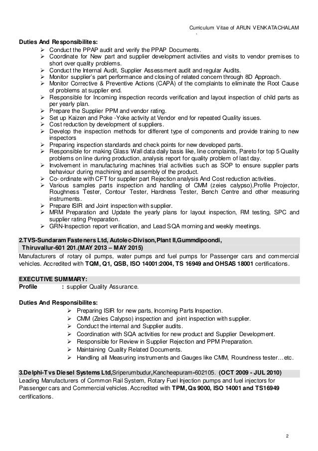 cv for quality assurance