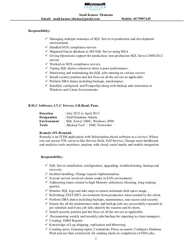 sql server dba resumes