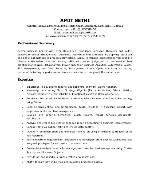 business analyst professional summary