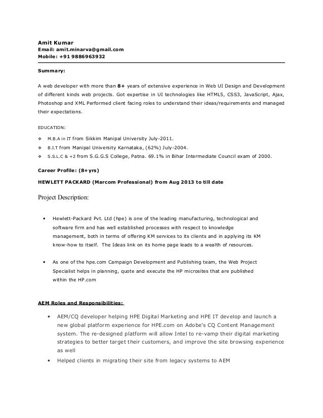enterprise content management resume